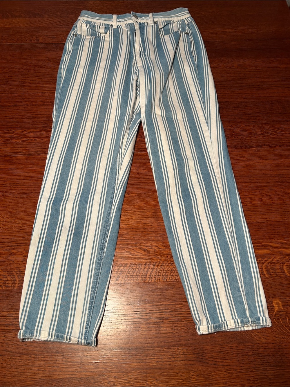 American Eagle Outfitters High-Rise Blue and White Striped Jeans